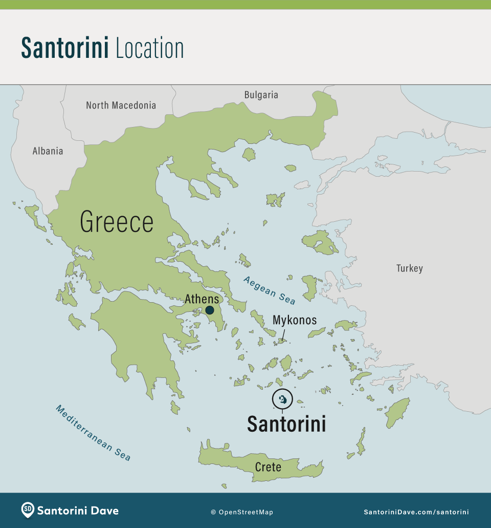 Map of Santorini's location in Greece.