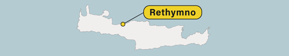 Rethymno location on a map of Crete in Greece.