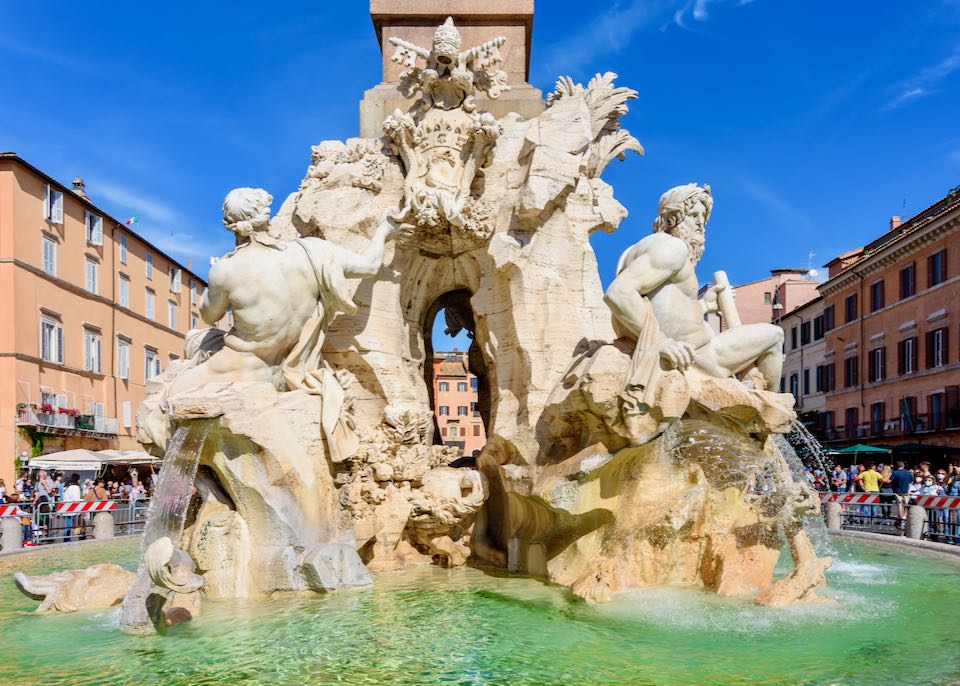 Fountain of Four Rivers (Fontana dei Quattro Fiumi) on Navona square in Rome.