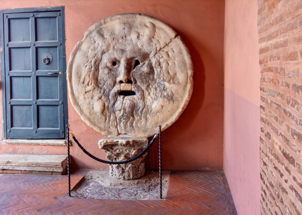 Mouth of Truth (Bocca della Verita) sculpture at Santa Maria in Cosmedin church, Rome, Italy.