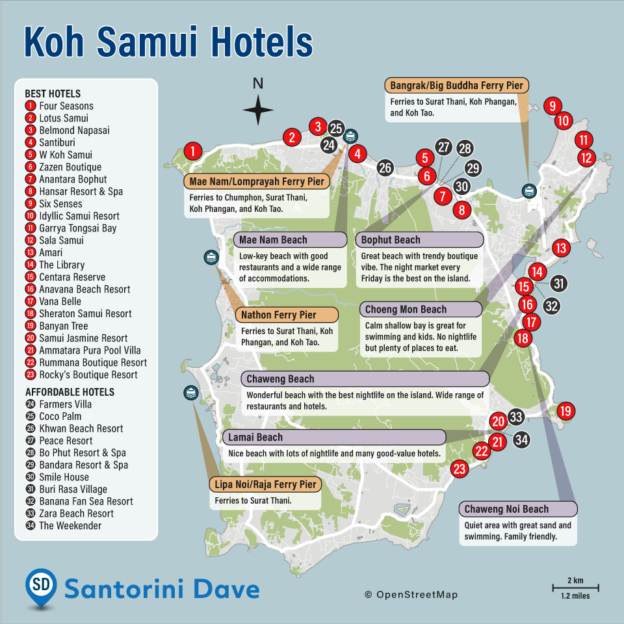 KOH SAMUI HOTEL MAP - KohSamui Hotels Map 624x624