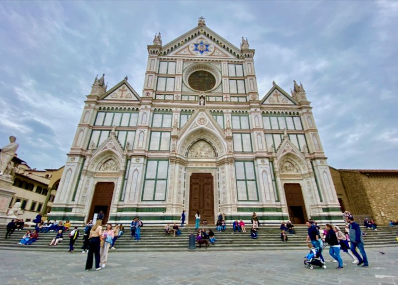 Ornate exterior of the basilica of Santa Croce in Florence, Italy