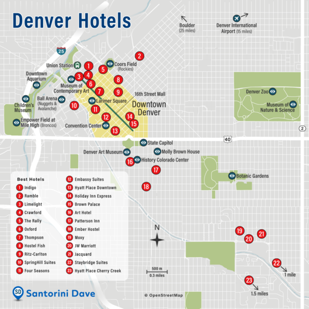 DENVER HOTEL MAP Best Areas Neighborhoods Places To Stay   Denver Hotels Map 624x624 