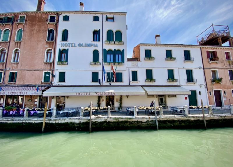 Exterior of a hotel on a Venice canal