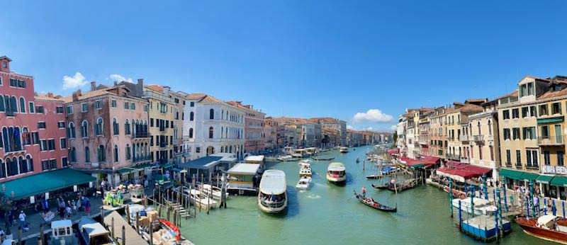 Boats traverse the Grand Canal in Venice