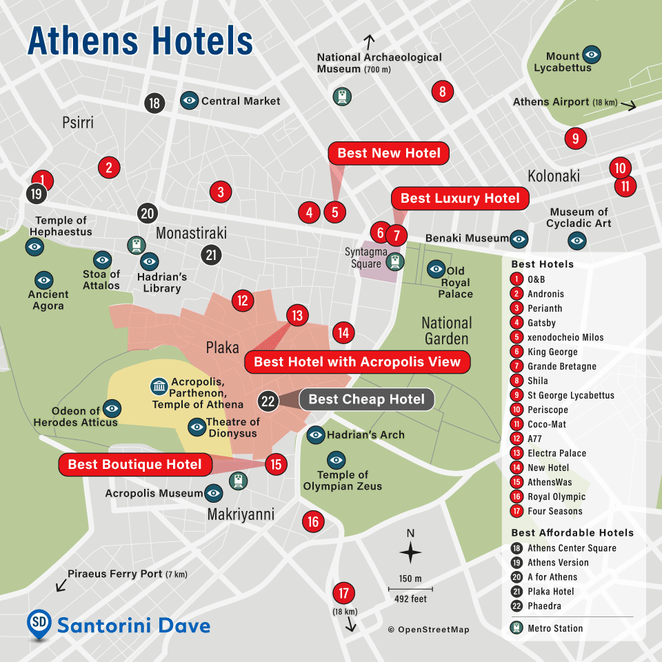 Map of Athens, Greece Hotels and Neighborhoods.