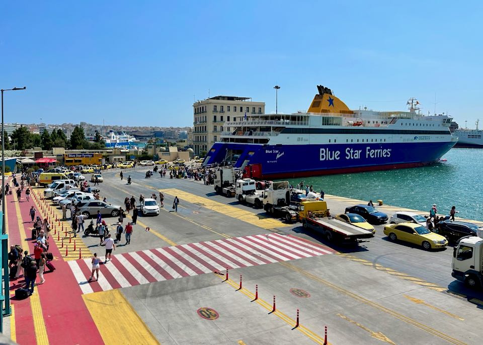 A greek ferry in Piraeus Port near Athens, Greece.