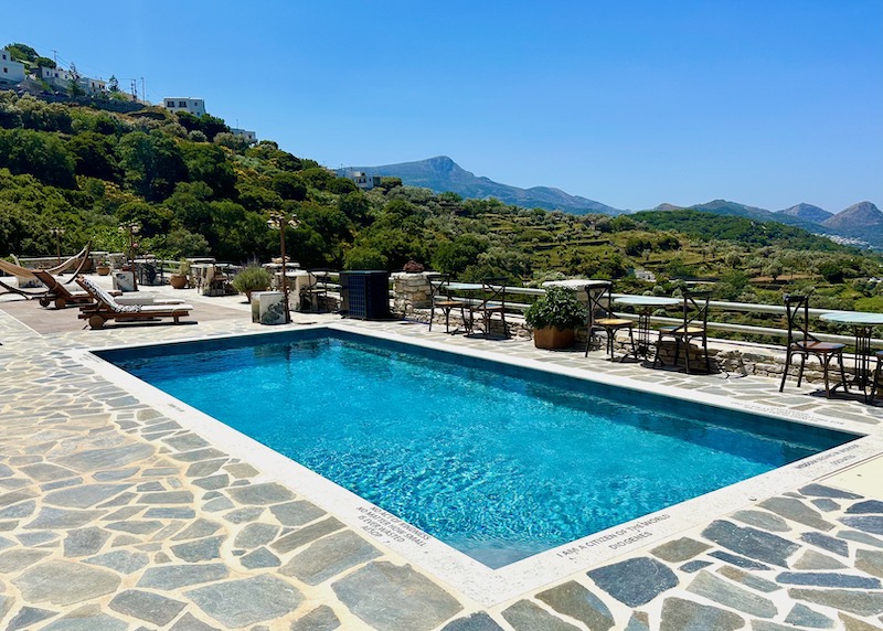 Pool with mountain views at Elaiolithos in Naxos