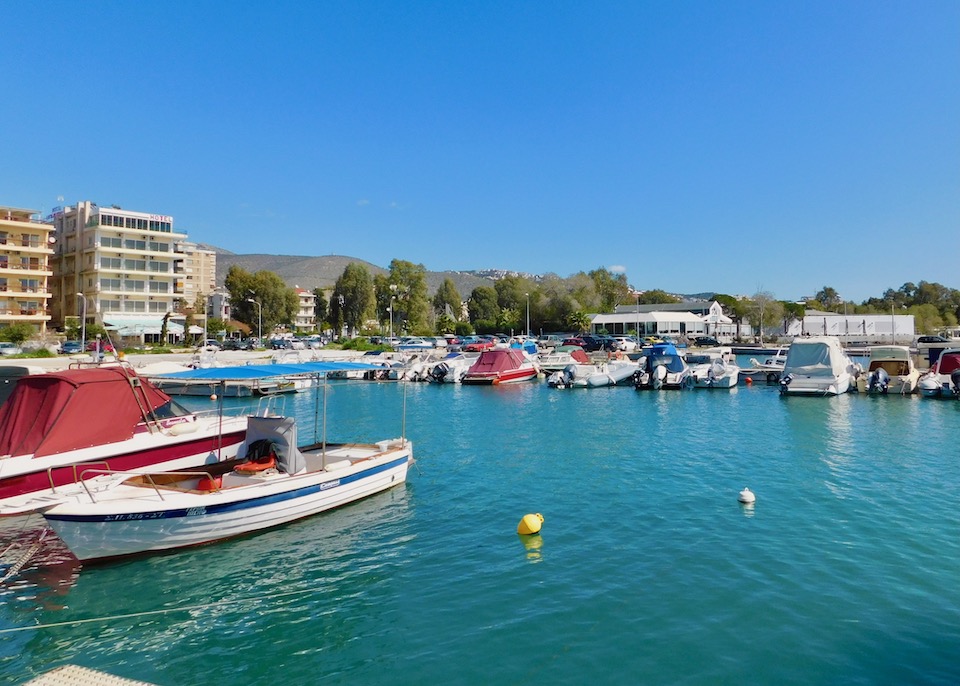 Boats moored at a marina in Glyfada on the Athenian Riviera