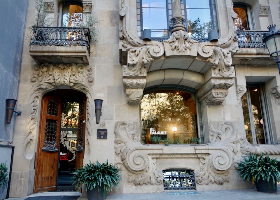 Ornate stone facade of a hotel in Barcelona