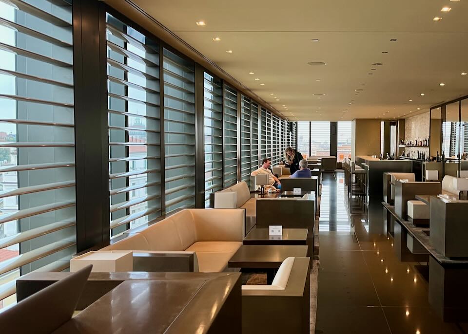 Sleek, modern hotel lounge with floor-to-ceilings