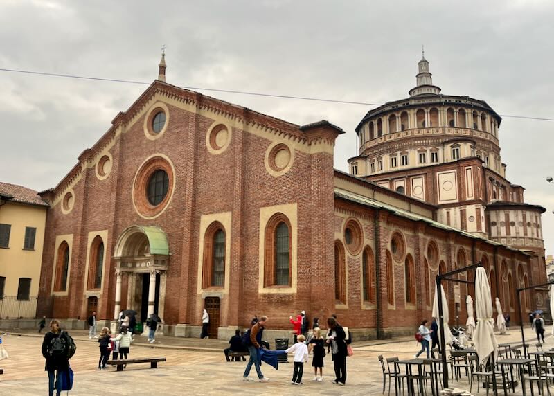 Exterior and plaza of Santa Maria della Grazie chuch in Milan