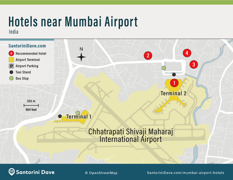 Map of the best Mumbai airport hotels.