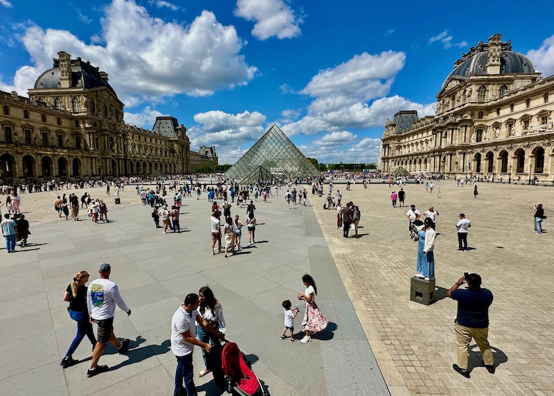 The glass pyramid at the center of the Louvre Museum in the 1st Arrondissement of Paris