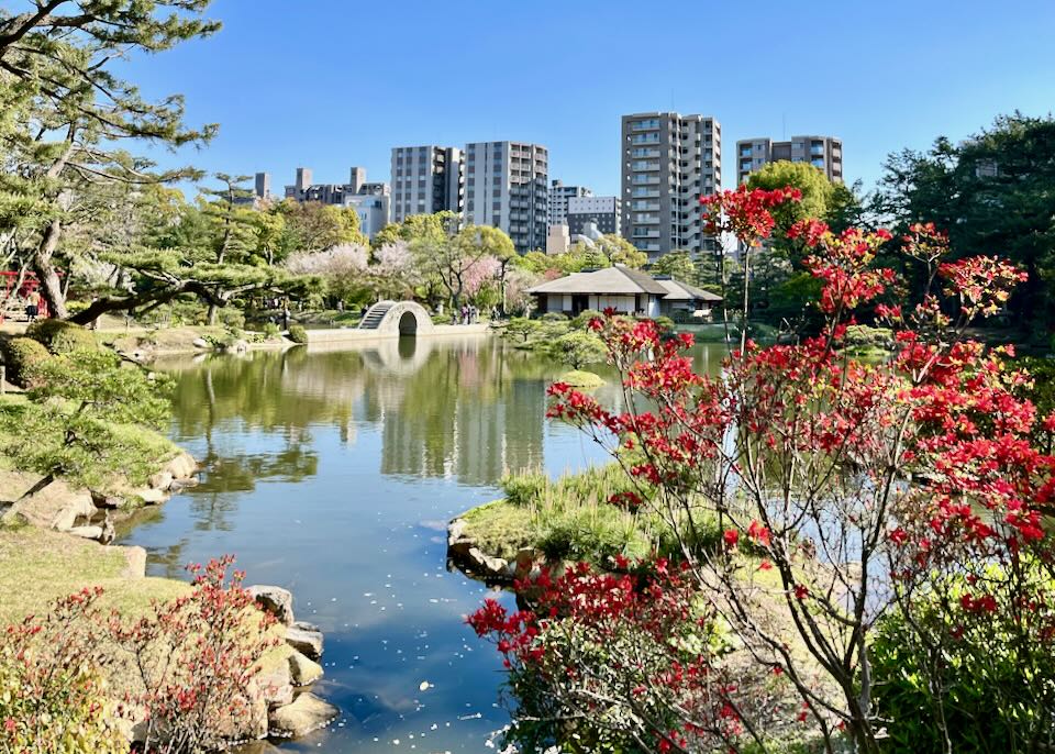 Shukkeien Garden next to a pond in downtown Hiroshima