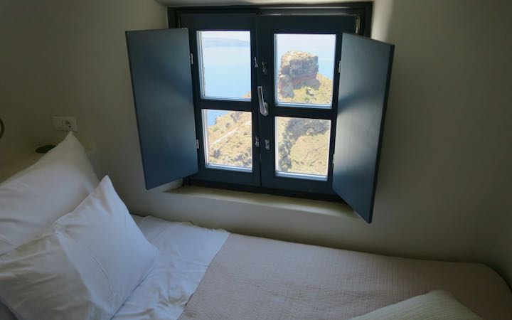 Imerovigli hotel with view from bedroom.