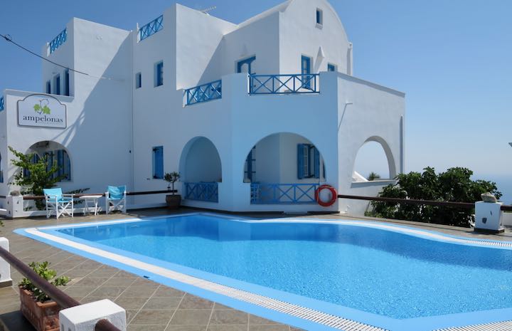 Large hotel pool in Imerovigli, Santorini.
