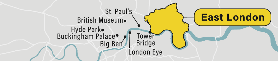 A map of the East London neighborhood in London.