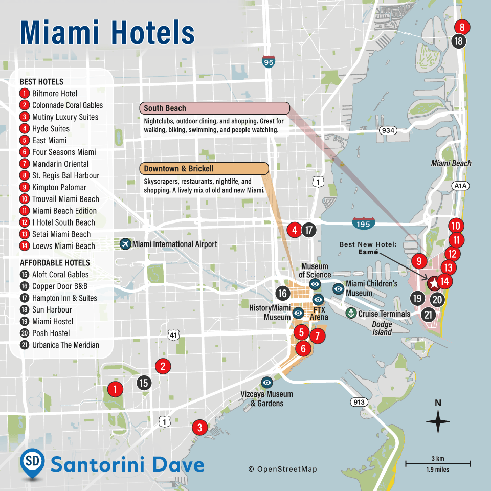 Map of Best Miami Neighborhoods and Hotels.