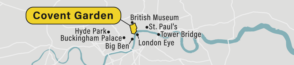 A map of the Covent Garden neighborhood in London.