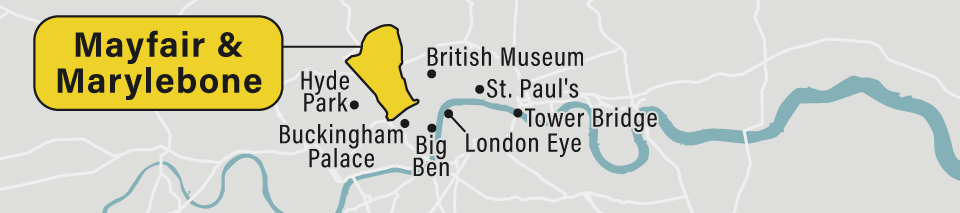 A map of the Mayfair & Marylebone neighborhoods in London.