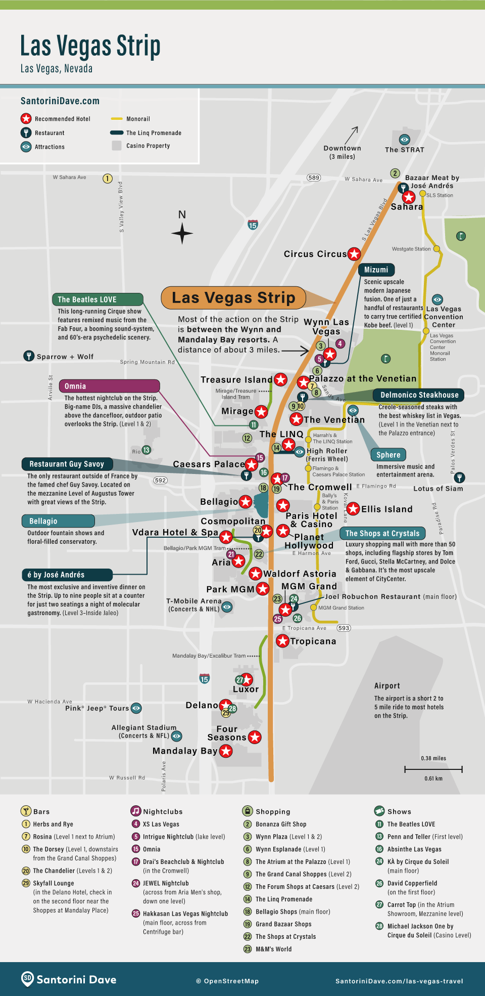 Map of hotels and resorts on Las Vegas Strip