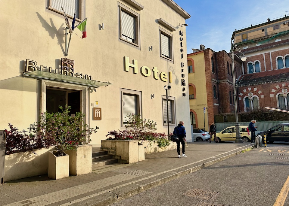 Outside the modern Hotel Bruman around sunset in Centro Nuovo in Salerno