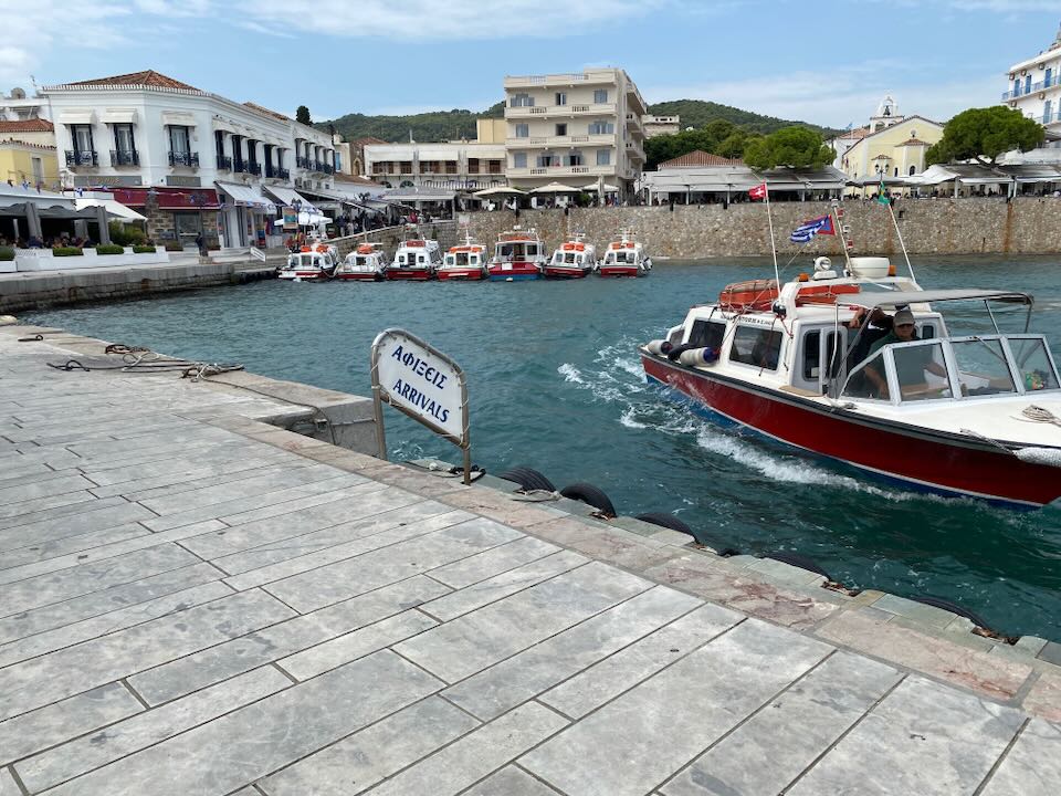 View of the water taxi stand on Spetses island