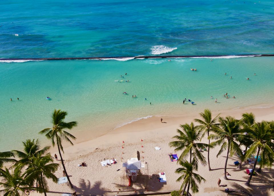 View from hotel on Waikiki Beach in Honolulu.
