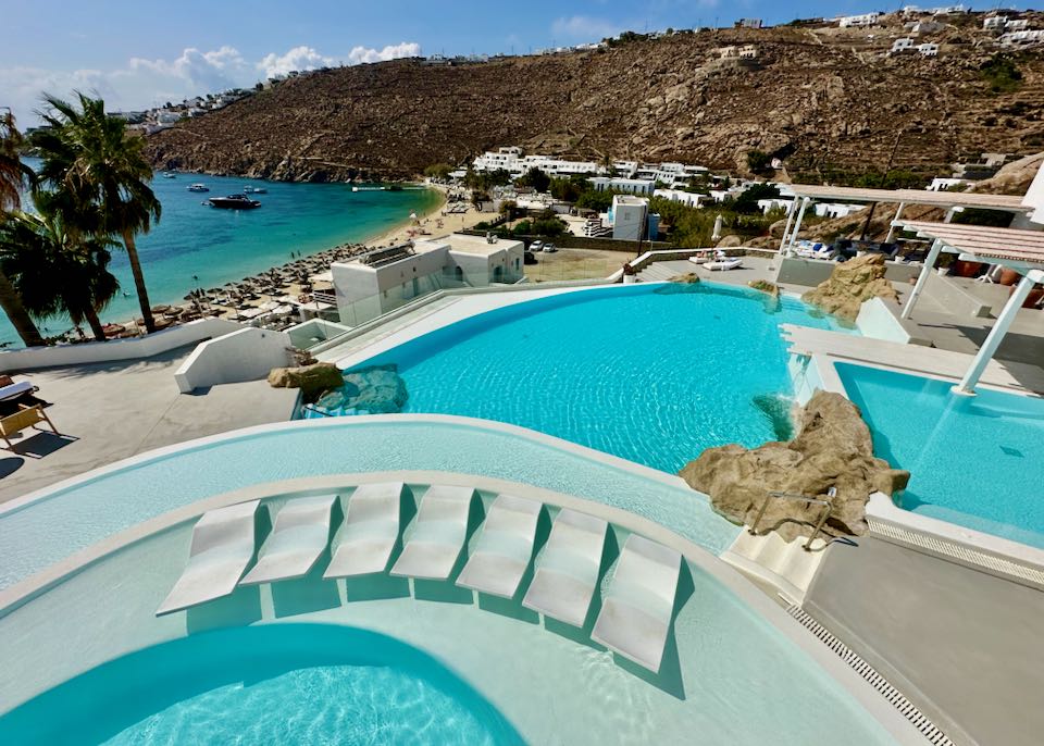 Luxury beach hotel in Mykonos.