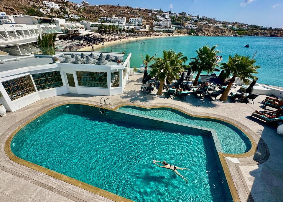 Luxury hotel on Platis Gialos Beach in Mykonos.