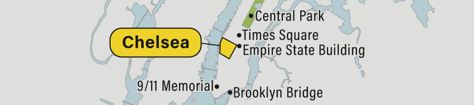A map of the Chelsea neighborhood in New York City.