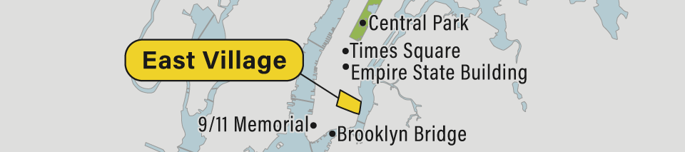 A map of the East Village in New York City.