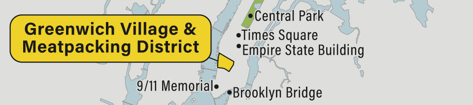 A map of Greenwich Village and the Meatpacking District in New York City.