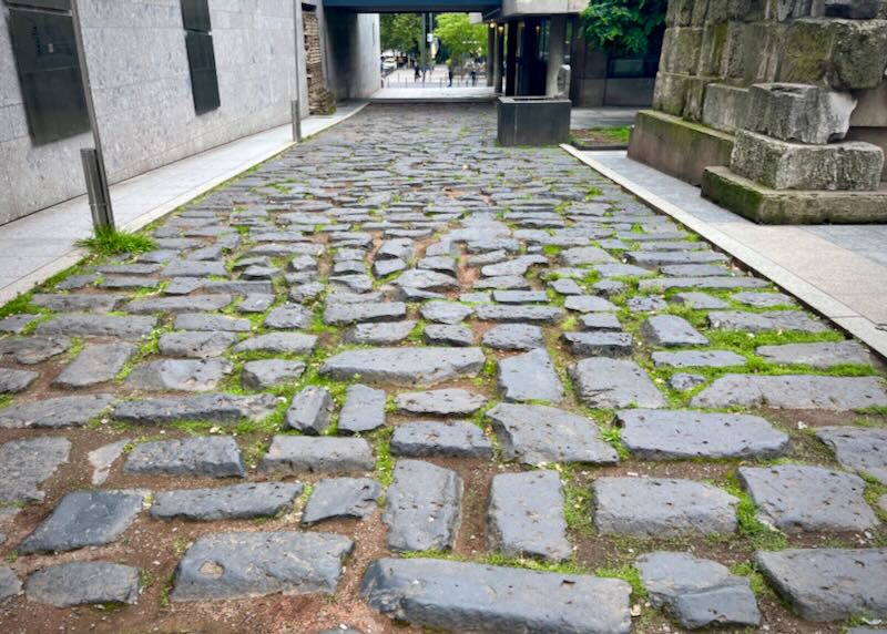 Grey cobblestones in a narrow alleyway