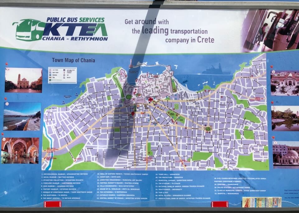 Bus station map of Chania village on Crete