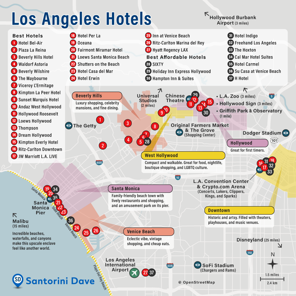 Map of Best L.A. Hotels and Neighborhoods