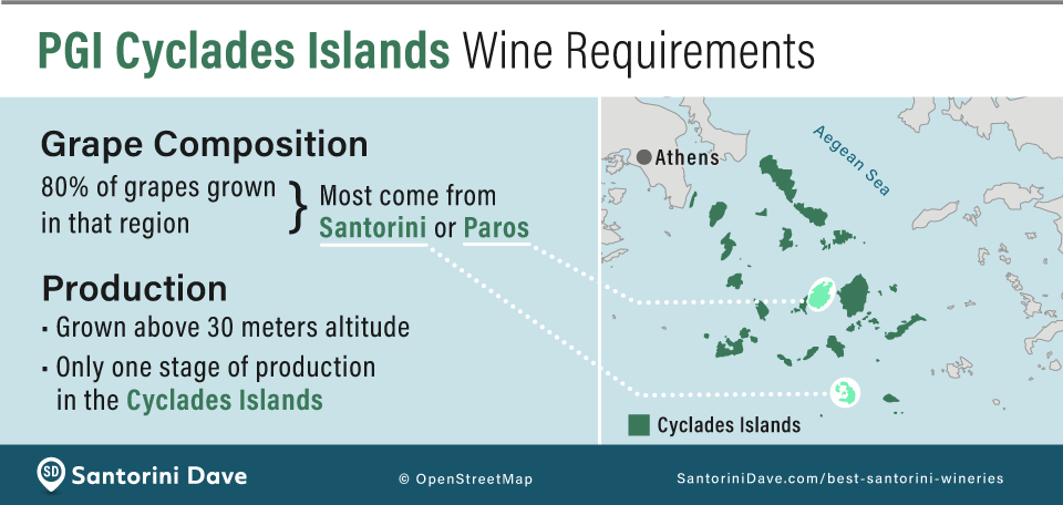 Map showing the boundaries of the PGI Cyclades Islands wine region