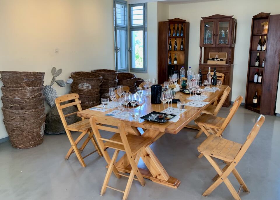 table set for wine tasting at Boutari Winery on Santorini