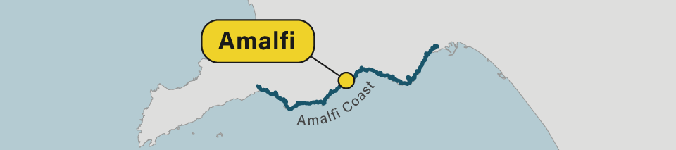 A map of Amalfi on the Amalfi Coast in Italy.
