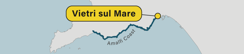 A map of Vietri sul Mare on the Amalfi Coast in Italy.
