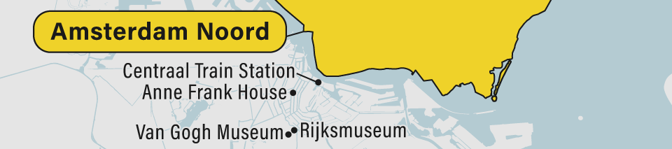 A map of the Amsterdam Noord neighborhood in Amsterdam.