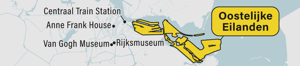 A map of the Oostelijke Eilanden neighborhood in Amsterdam.