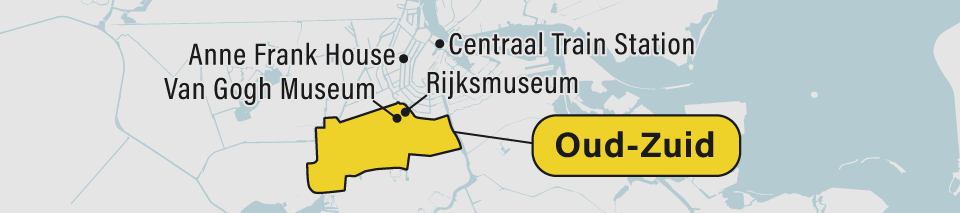 A map of the Oud-Zuid neighborhood in Amsterdam.