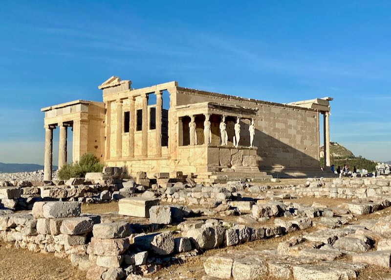 View of the Temple of Erechtheion on the Athens Acropolis on a sunny day
