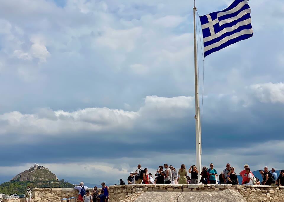 Athens flag, flying above the Acropolis