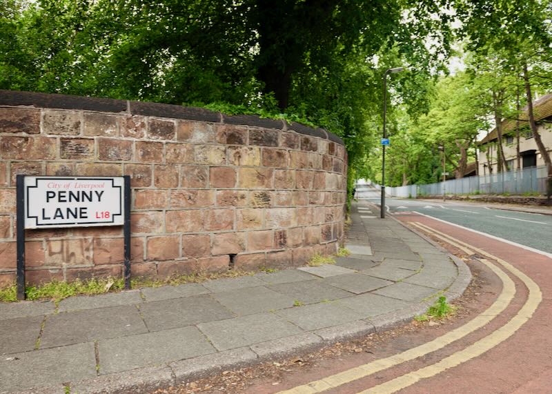 A street sign for Penny Lane in Liverpool, England.