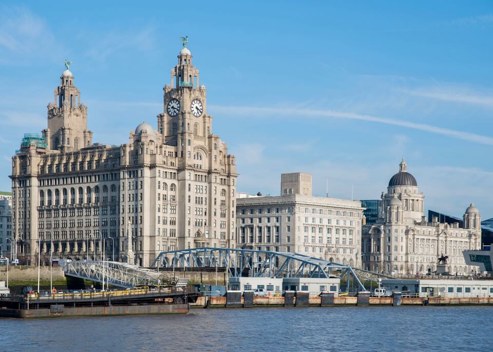 Views of the Royal Liver Building, Cunard Building and the Port of Liverpool Building.