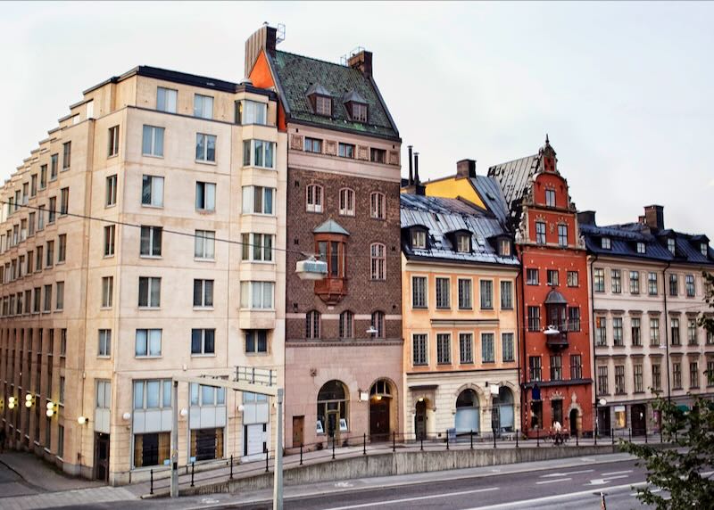 Colorful buildings on Hornsgatan street in Stockholm, Sweden