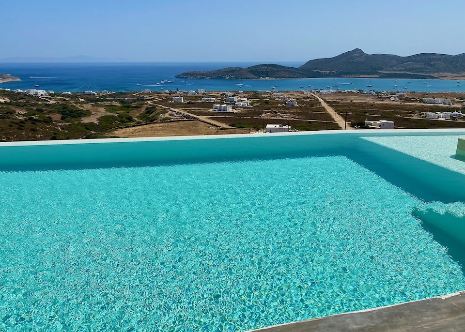 Infinity pool and view to the sea from the Windmill Suite at Another Island in Antiparos
